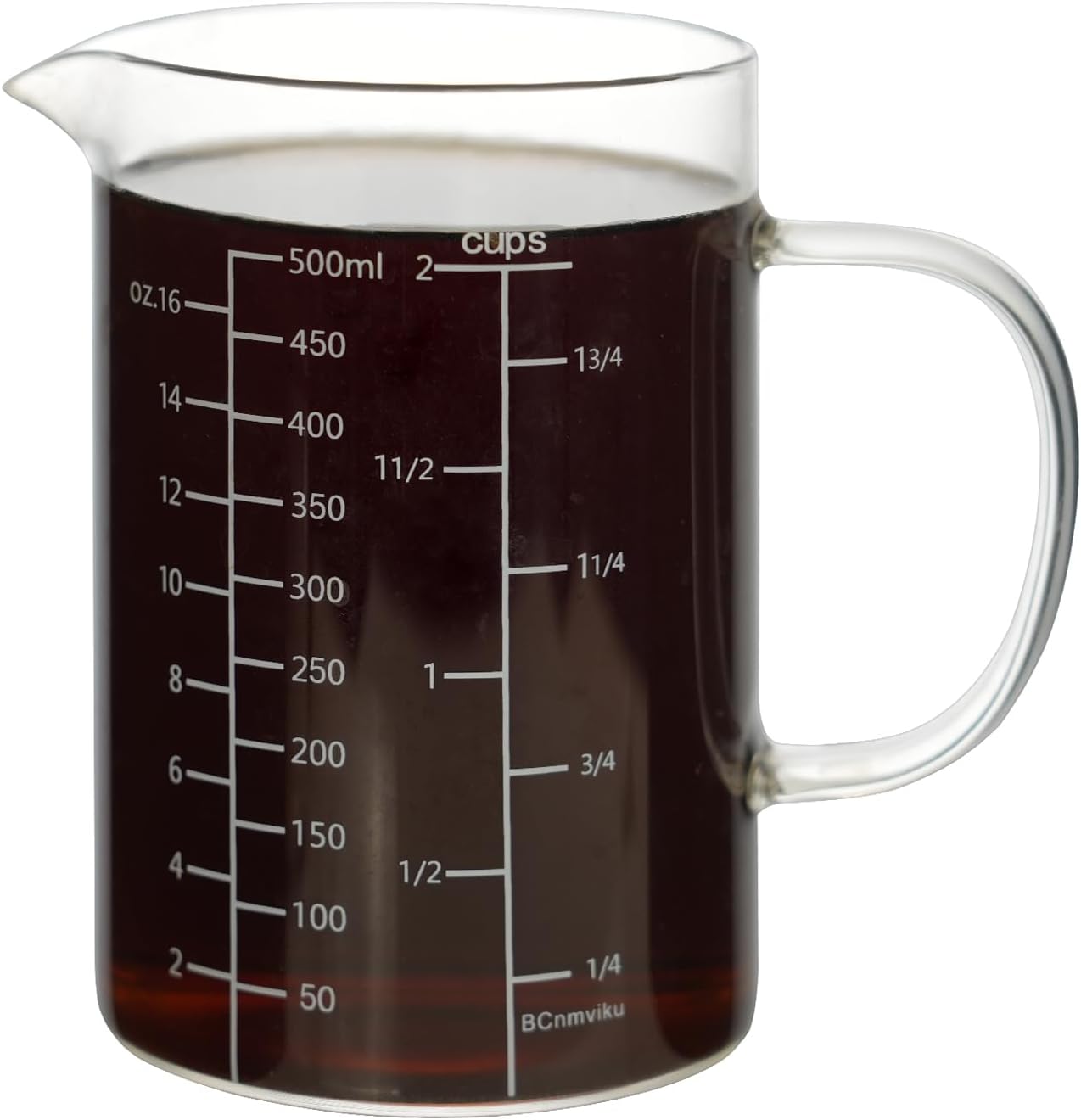BCnmviku 500ML 2 CUP Glass Measuring Cup With Handle, High Borosilicate Glass Three Scales (OZ, Cup, ML/CC for Kitchen or Restaurant Easy To Read