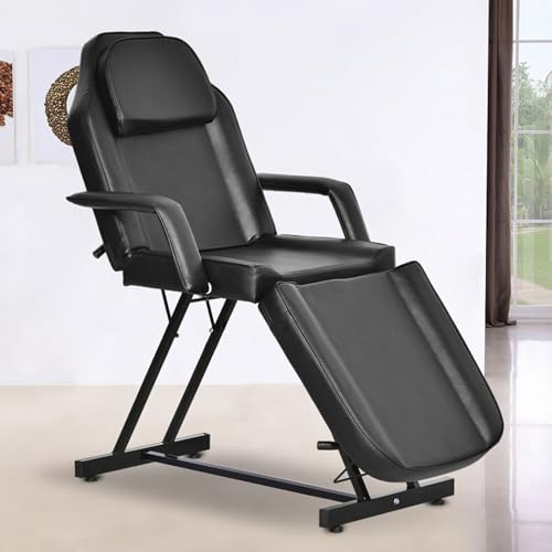 Paddie Professional Tattoo Bed Chair Adjustable Folding with Storage Pocket and Towel Hook for Client/Esthetician, Spa/Facial Care/Lash Extension/Massage/Wax, Black