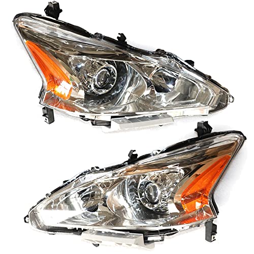 Headlight Assembly, Chrome Housing Projector Headlights Lamps, for 13-15 Nissan Altima Sedan (Passenger Side)
