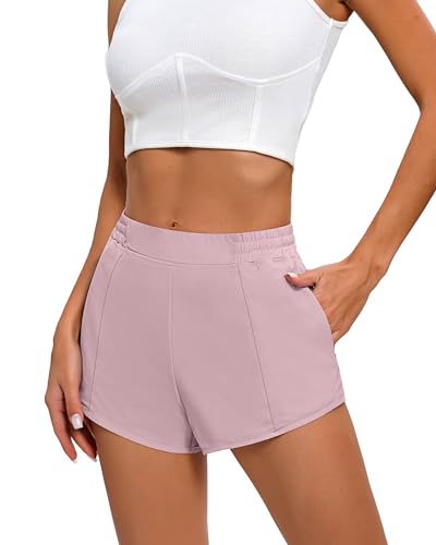 2 Pcs Women's Running Shorts, High Waisted Athletic Shorts with Zip Pocket 2 in 1 Quick Dry Workout Gym Short Pants
