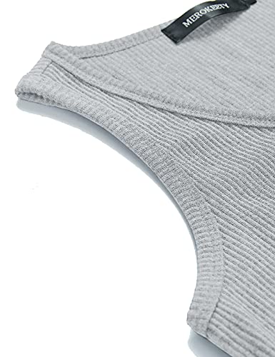 MEROKEETY Women's V Neck Tank Tops Summer Sleeveless Ribbed Button Casual Henley Shirts