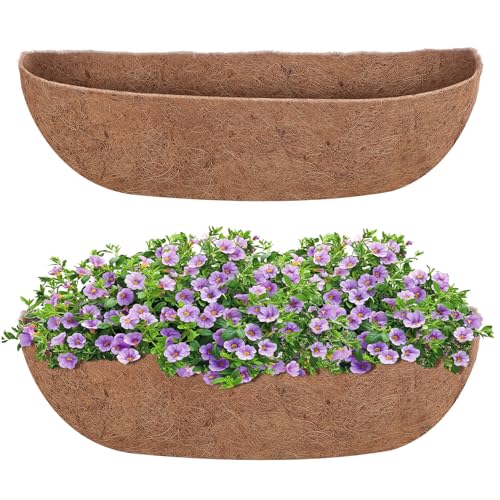 2 Pcs 24 Inch Trough Coco Coir Liner for Plants Replaceable Hanging Baskets Coconut Fiber Liner for Wall Planter Flower Pot Natural Garden Coco Husk Planter
