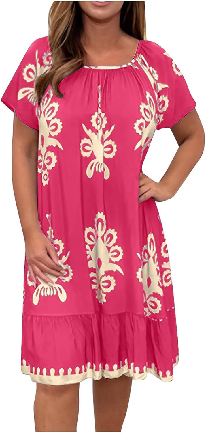 XJYIOEWT Dresses for Women 2024 Casual Spring Church Plus Size,Summer Dresses for Women Trendy Boho Floral Print