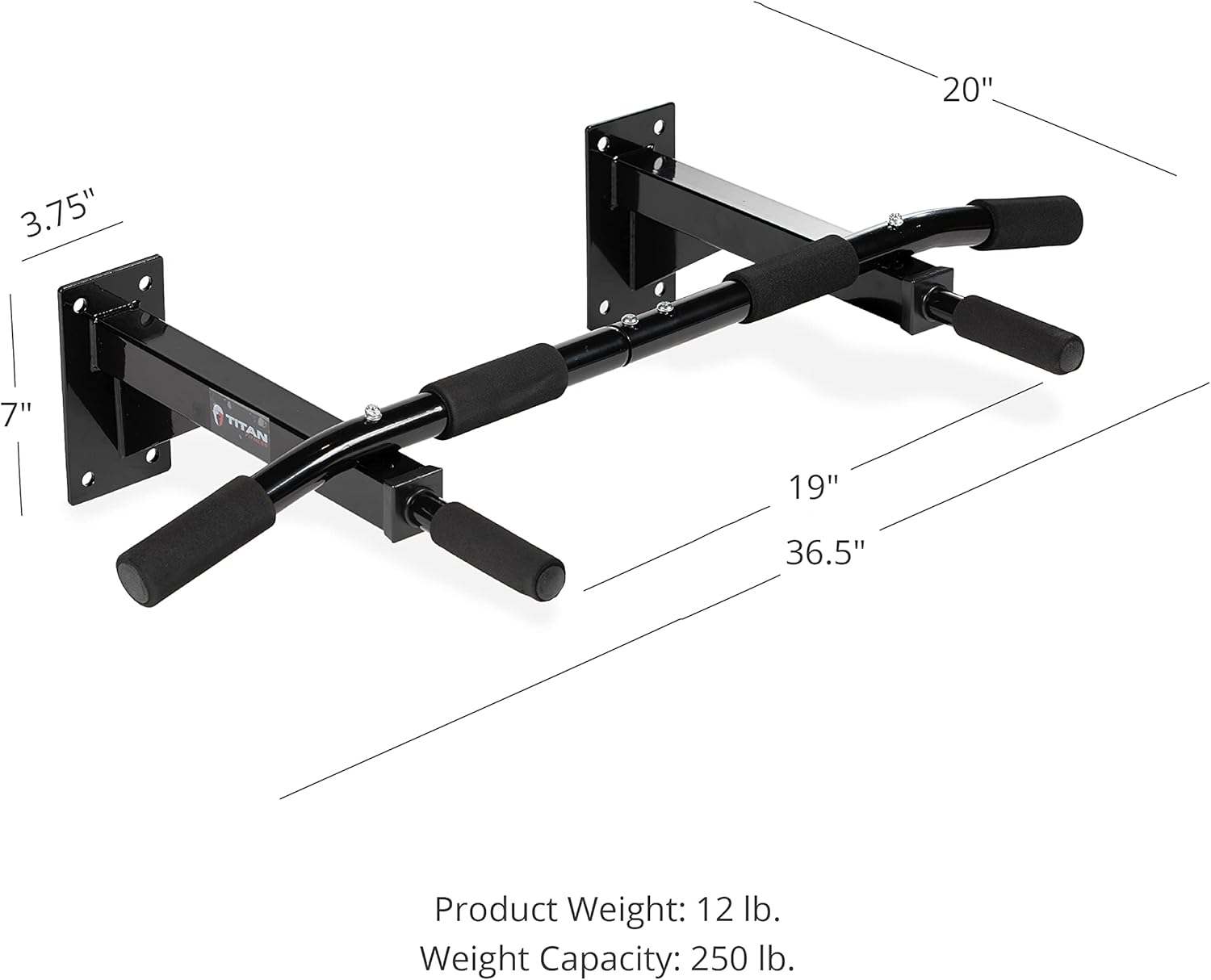 Titan Fitness 3 Position Wall Mounted Pull Up Bar ChinUp Mount Foam Grip Handles Multi Function Home Gym Exercise