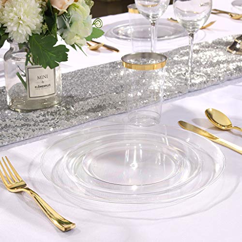 bUCLA 100Pieces Clear Plastic Plates -10.25inch Disposable Dinner Plates- Premium Weddings& Party Plates