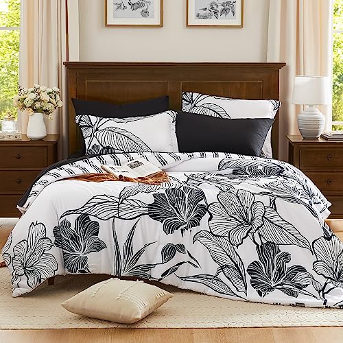 WRENSONGE Twin Comforter Set, 5 Pieces Blue Floral Comforter Set with Sheets, Navy Leaf Bedding Set, Twin Bed in a Bag Soft Breathable Microfiber for All Seasons