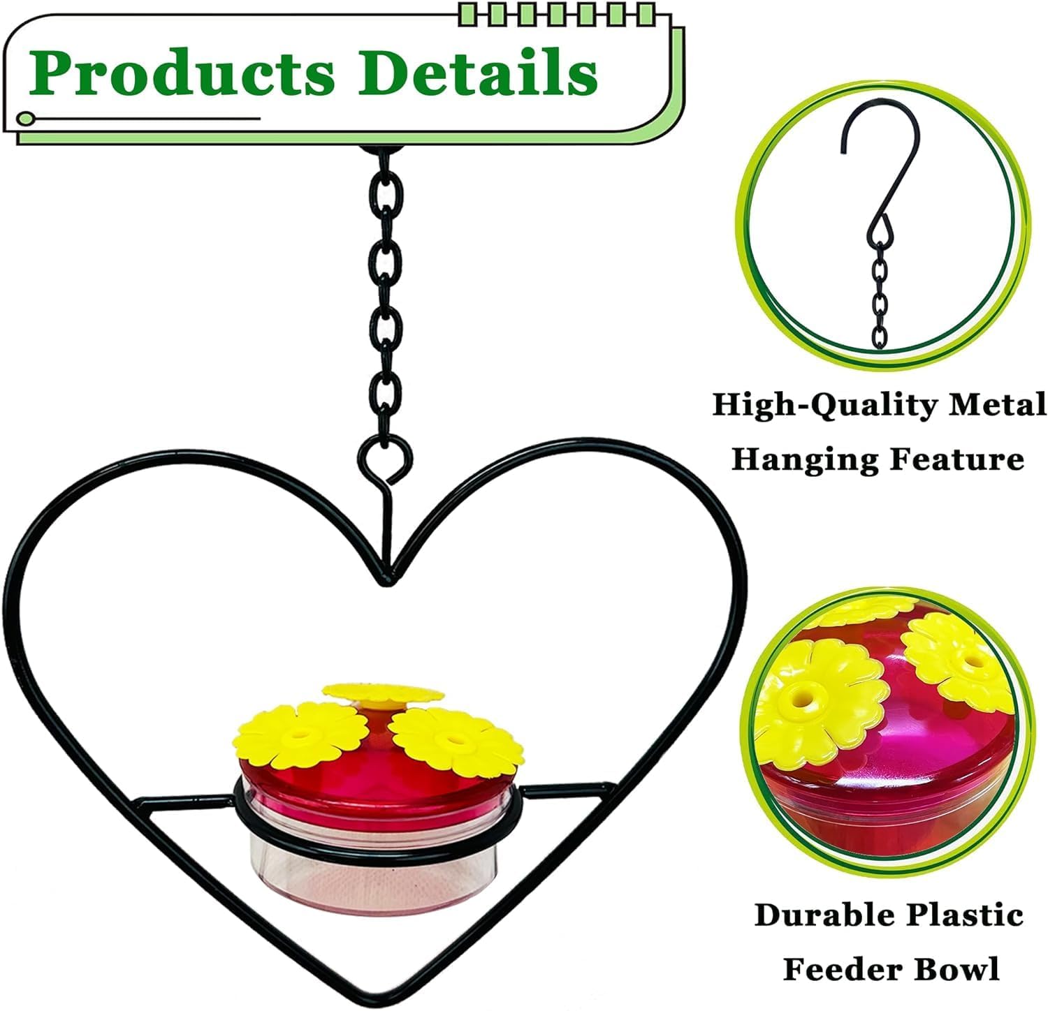 3 Pcs Hanging Hummingbird Feeder, Stackable Hanging Humming Bird Feeder with Metal Frame & Red Plastic Bowl, Easy to Clean and Refill, for Outside Garden Backyard Patio Outdoors Tree