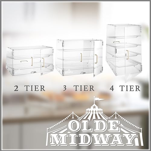 Olde Midway Pastry Display Case - 3-Tier, Commercial Acrylic Countertop Bakery Display Cabinet with Removable Trays