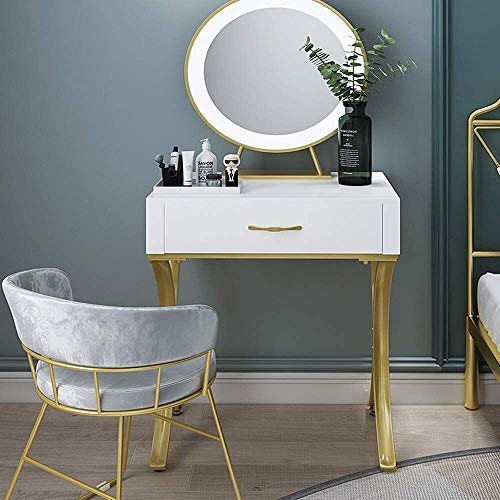 Luxury Dressing Vanity Table w/Stool for Bedroom, Nordic Modern Small Dressing Table Bedroom Simple Makeup Table Net Red Style Mini Light Luxury(Style 1 (60cm))