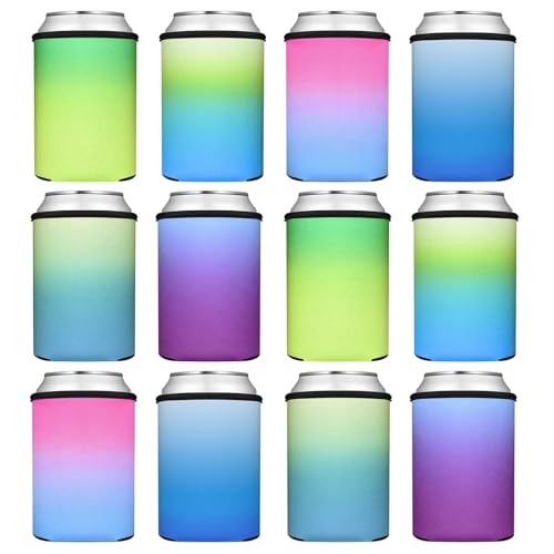Wegics Slim Can Cooler Sleeves Soft Insulated Blank Neoprene Skinny Can Cooler, HTV Friendly Plain Black Can Sleeves for Soda, Beer & Water Bottles,for Parties Weddings Events Gifts(Glitter,12)