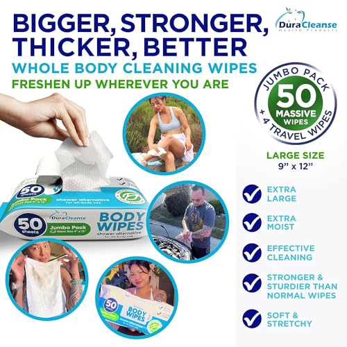 Body Wipes for Adults Bathing No Rinse (2 Pack) 100 XL Shower Wipes + 8 Travel Bath Wipes - 9