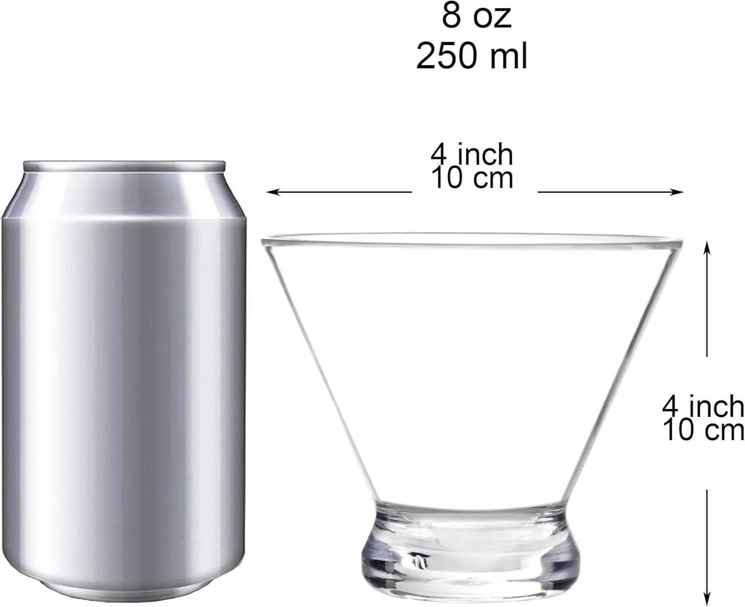 Youngever 6 Pack Plastic Martini Glasses, 8 Ounce Shatterproof Martini Cups, Stemless Martini Glasses