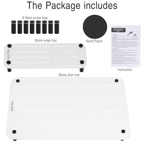 Stone Dish Drying Mat – Ultra-Absorbent, Non-Slip - Soap/Sponge Caddy Included - Quick-Dry & Heat-Resistant Kitchen Drying Mat – Ideal for Dishes & Glassware - Dish Drying Stone for Kitchen Counter