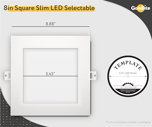 Goodlite 4-inch 12W - LED Recessed Ultra-Thin Square Slim Wafer Downlight, Dimmable (Triac), 850 Lumens, 5 Color Selectable 27k-30k-35k-41k-50k, CRI 90+, ETL Listed, 50k Hour, 75W Equal, 1ct (G-20226)