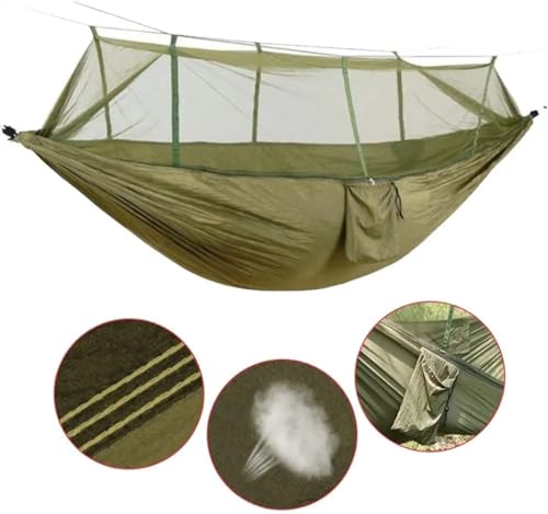 2 Person Camping Hammock with Mosquito Net Outdoor Strength Parachute Fabric Sleep Swing Portable Hanging Bed for Garden (Pink/Blue)