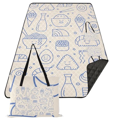 Sushi Extra Large Picnic Outdoor Blanket, Foldable Beach Blanket Waterproof Sandproof Camping Mat for Family Travel Park Wet Grass Hiking Yoga, 60 x 80 Inch