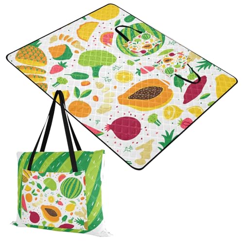 Cartoon Fruit Pattern Picnic Blankets - Extra Large Waterproof Foldable Portable Picnic Blanket, 80''x118'' Beach Blanket Outdoor Mat for Grass Park, Hiking, Travel