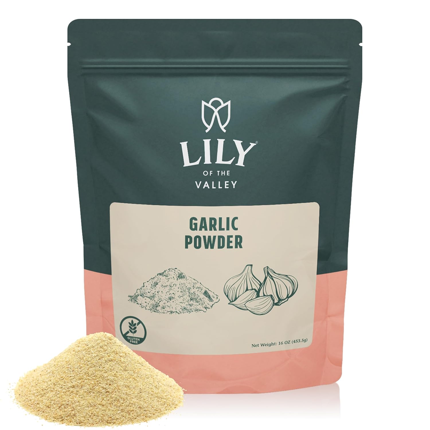 Lily of the Valley Garlic Powder - Fine Powder - Adds Flavor and Taste - Raw from India - Seasoning for Cooking & Grilling - Vegan & Gluten-Free - Packed in Resealable Pouch (16oz, 453g)