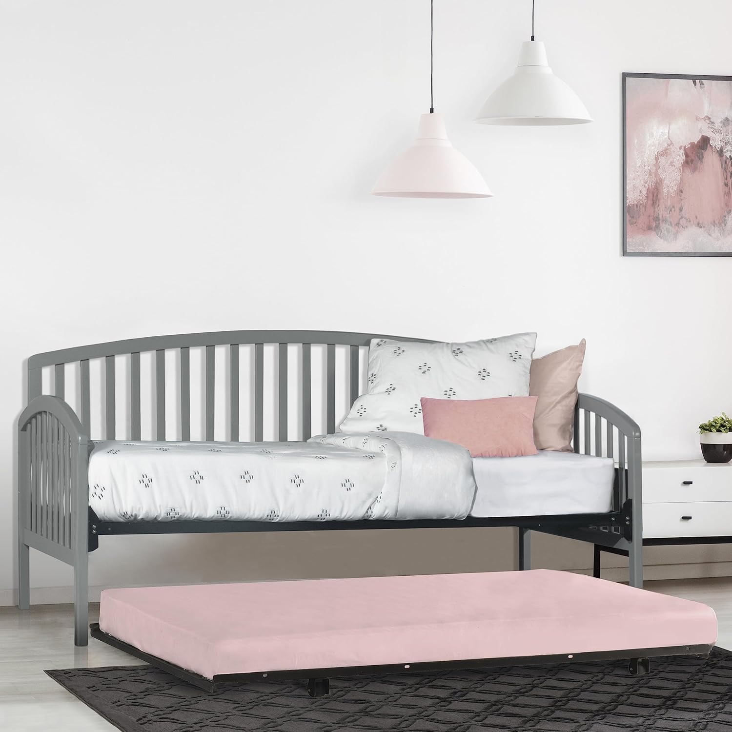 Hillsdale Carolina Wood Daybed with Pull Out Trundle, Twin, Gray