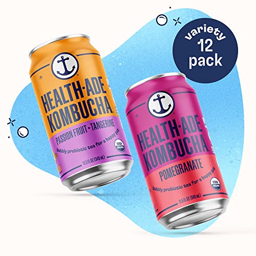 Health-Ade Canned Kombucha Tea Organic Drink, Fermented Tea with Living Probiotics, Detoxifying Acids, Supports Gut Health, Non-GMO, Vegan, Gluten Free, 12 Pack (11.5 Fl Oz Cans), Bubbly Besties Variety Pack in Cans