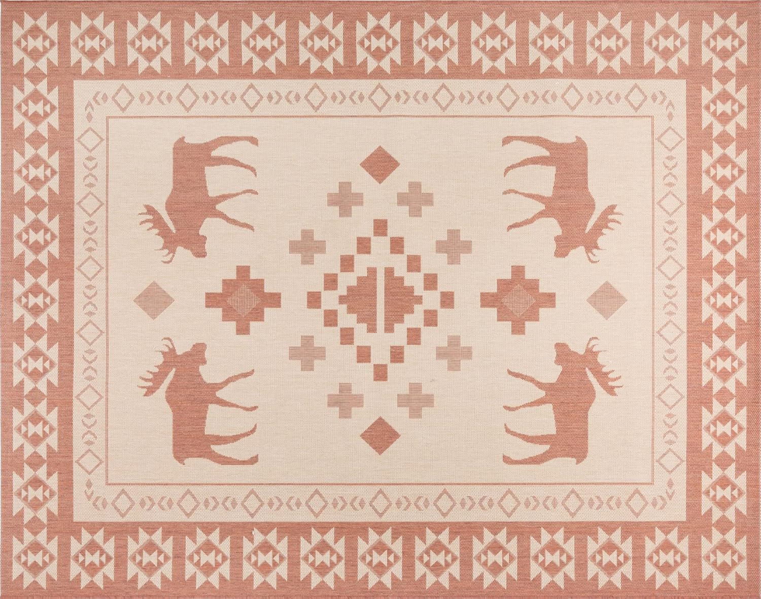 Gertmenian Indoor Outdoor Area Rug, Classic Flatweave, Washable, Stain & UV Resistant Carpet, Deck, Patio, Poolside & Mudroom, 8x10 Ft Large, State Alaska Alces Alces Moose Elk, Red Tan, 22931