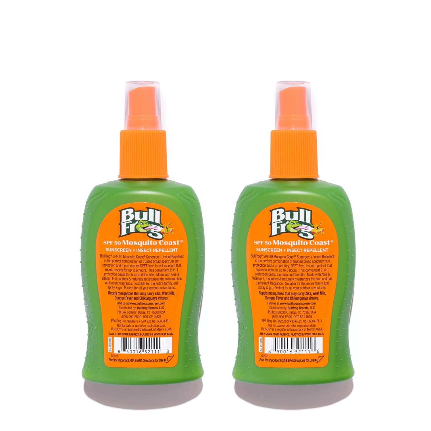 Bullfrog Mosquito Coast Bug Spray Insect Repellent + Sunscreen SPF 50, Pump Spray, 4.7 Fl oz 2 Pack