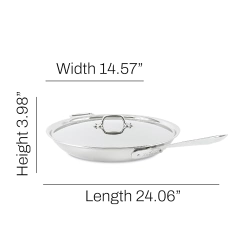 All-Clad D5 5-Ply Brushed Stainless Steel Fry Pan With Lid, 14 Inch, Compatible With Any Stovetop Including Induction, Oven Broiler Safe 600F, Pots and Pans, Frying Pan, Skillet, Cookware, Silver