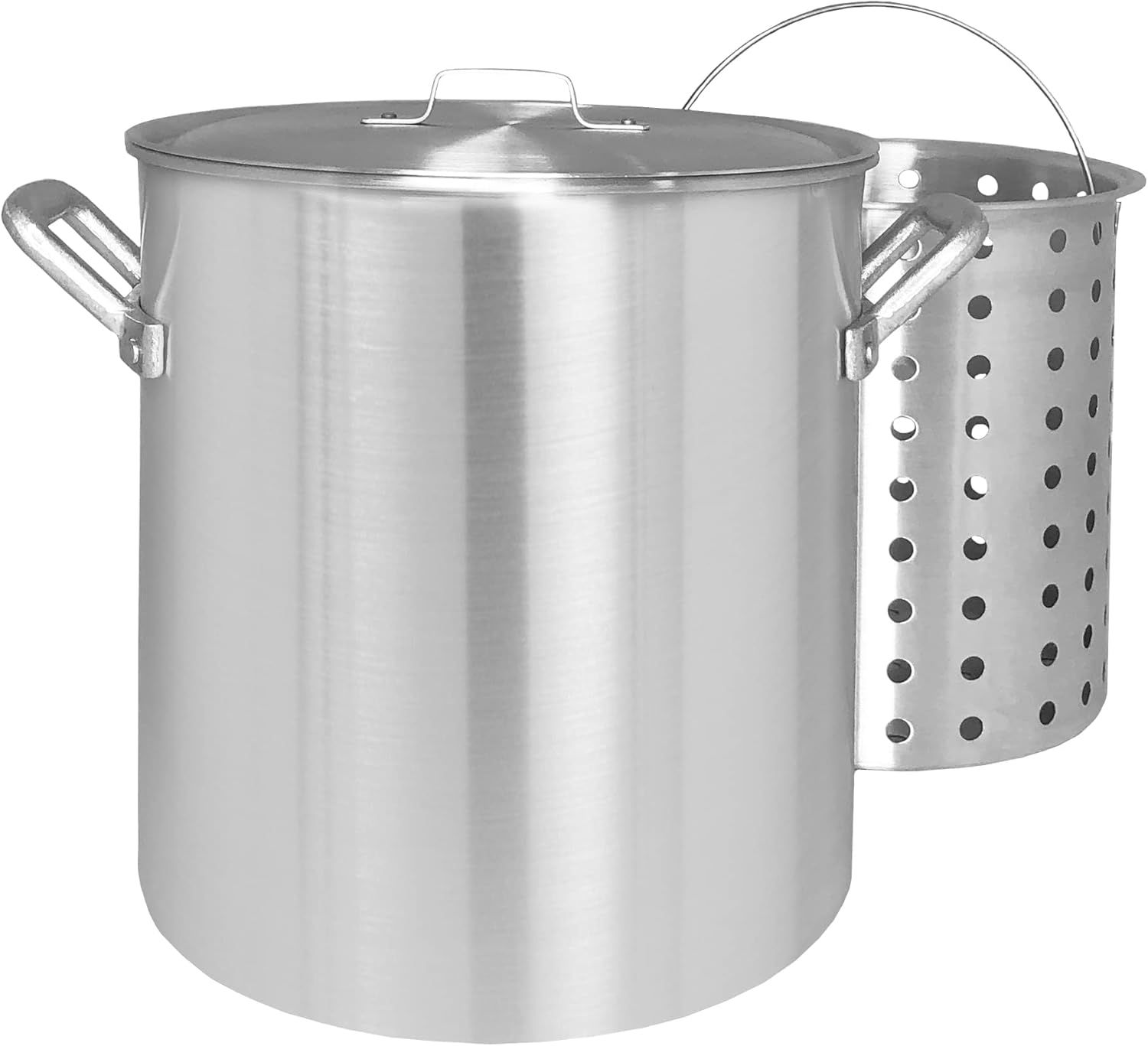 Bayou Classic 4325 25-qt Aluminum Shrimp Pot Features Perforated Aluminum Basket Domed Vented Lid Heavy Riveted Handles Perfect For a Classic Shrimp Boil