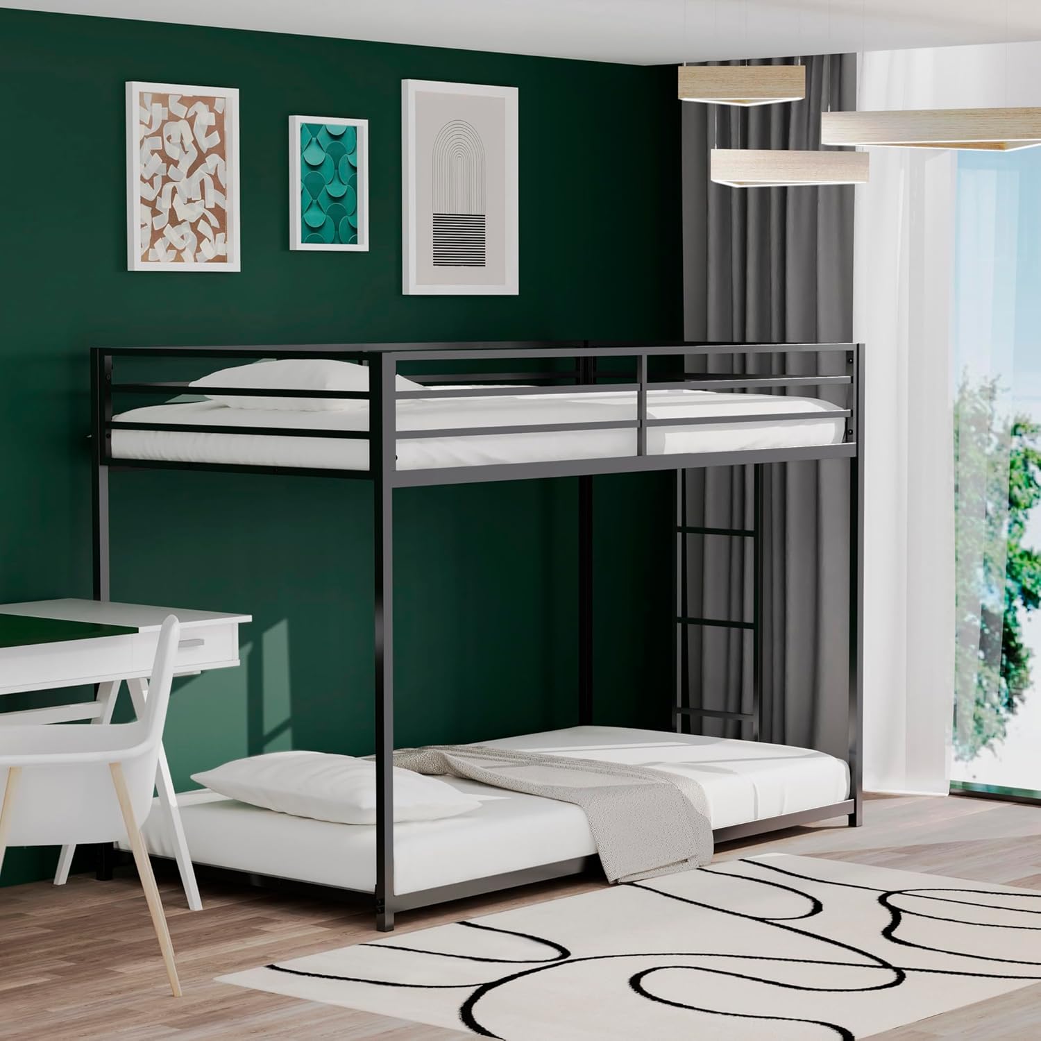 Adam Twin Over Twin Metal Bunk Bed, Sturdy Black Frame, Bedroom Furniture, Space-Saving Design, Easy Assembly, No Box Spring Needed