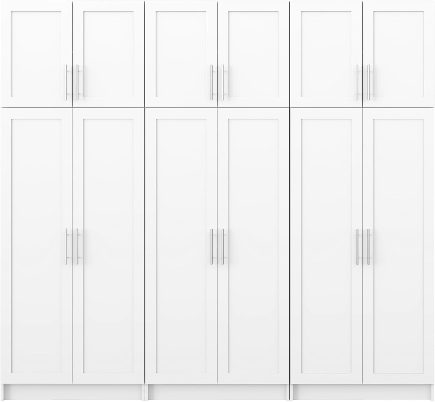 Prepac Elite 6 Piece Panel Doors Closet Organizer System, White Set, Bathroom, Pantry Wall and 3 Storage Cabinets, 16.75