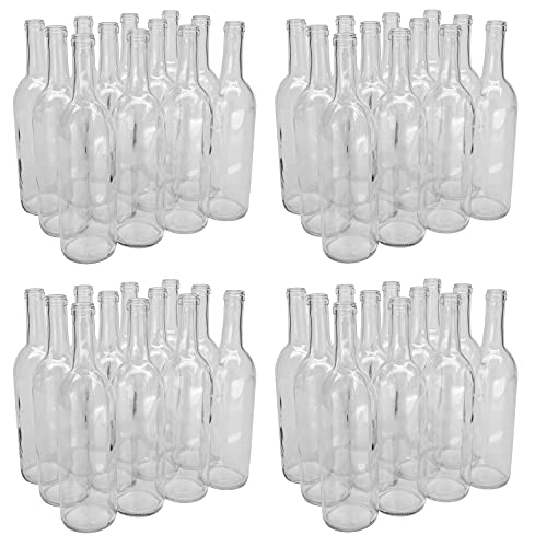 North Mountain Supply 750ml Glass Bordeaux Wine Bottle Flat-Bottomed Cork Finish - 48 Bottles and Bag of 100#9 Premium Straight Wine Corks