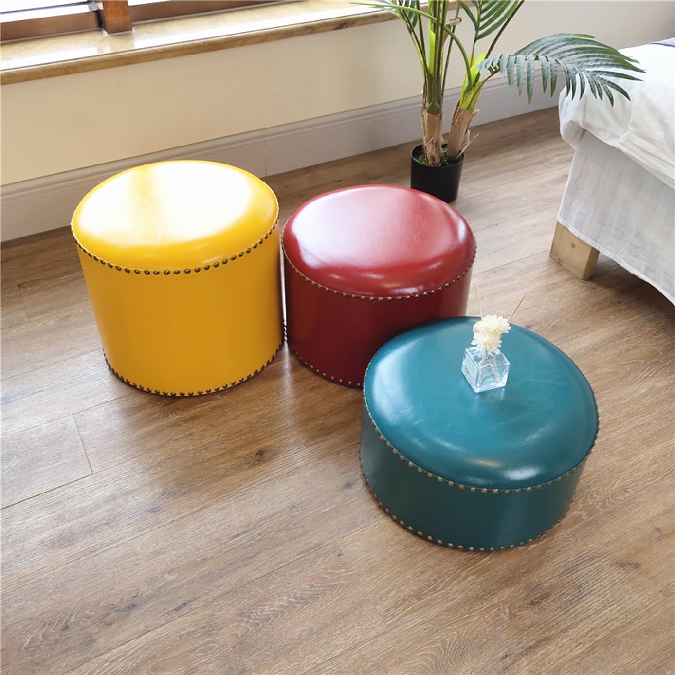 Footstool, Foot Stool, Leather Upholstered Footrest Sofa Rest Stool Couch Padded Seat for Home Bedroom Coffee Table Living Room