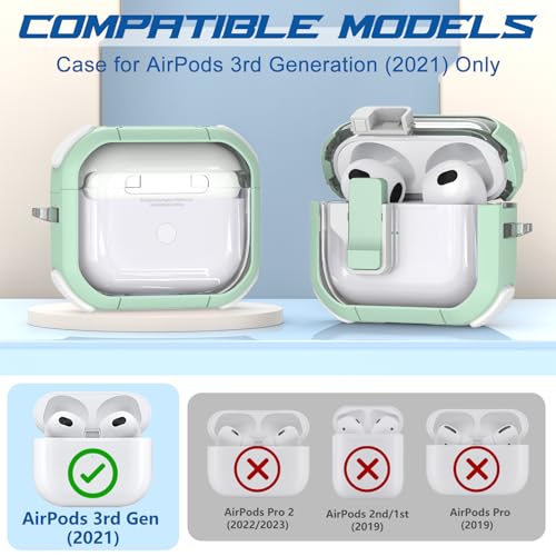 Clear Case for AirPods 3 Gen Case 2021, Automatic Snap Switch Secure Lock Airpod Case Cover for Apple Airpods 3rd Generation Charging Case with Metal Keychain,Black