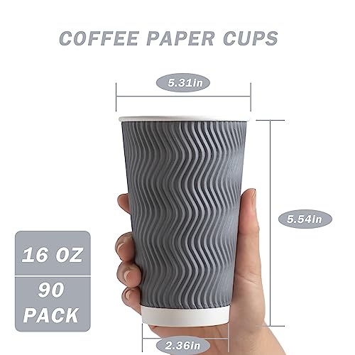 120 Pack 12 oz Disposable Coffee Cups, Corrugated Insulated Ripple Wall Paper Coffee Cups 12oz, To Go Cups for Hot Beverage or Cold Drinks Office/Home/Cafe/Party/Travel (Gray)