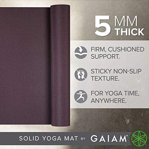 Gaiam Yoga Mat - Premium 5mm Solid Thick Non Slip Exercise & Fitness Mat for All Types of Yoga, Pilates & Floor Workouts (68