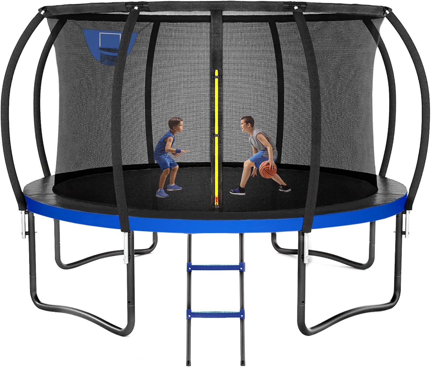 Trampoline 12FT 14FT, Outdoor Trampolines for Kids and Adults, Recreational Trampoline with Basketball Hoop & Enclosure Net, Round Trampoline Heavy Duty