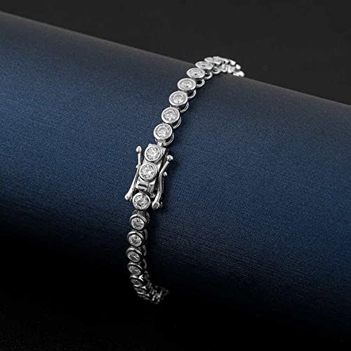 TwoBirch Sterling Silver and Moissanite Bezel Set Tennis Bracelet (3MM)