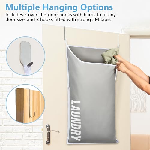 Hanging Laundry Hamper Bag – Space Saving over the Door Storage Bags – Behind the Door Hampers for Dirty Clothes – Wall Mounted Basket for Bathroom – Washable Organizer for Small Room Spaces, XL