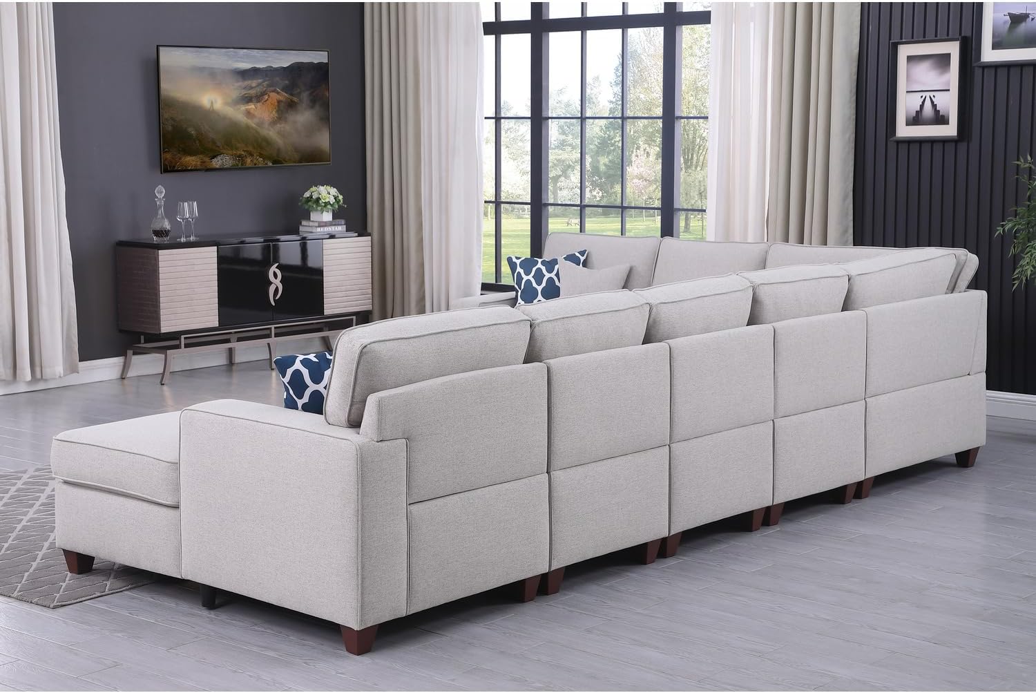 Devion Furniture 8-Piece Upholstered Fabric Sectional with Chaise in Light Gray