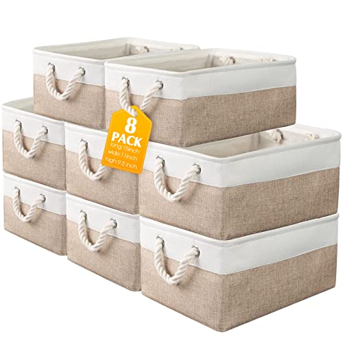 meekoo 8 Pack Collapsible Storage Bins Fabric Storage Bins Polyester Fabric Storage Baskets with Handles Linen Closet Organizer for Shelf Home Closet Towels Toys (Gray White,15 x 11 x 9.5 In)