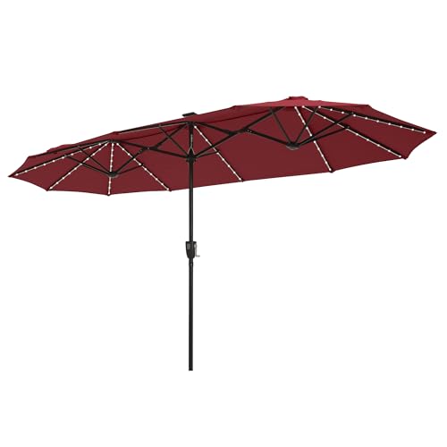MFSTUDIO 13FT Double-Sided Patio Umbrella w/Solar Lights, Outdoor Table Rectangular Umbrellas w/ 120 LED Lights, Hand Crank for Lawn Backyard Pool