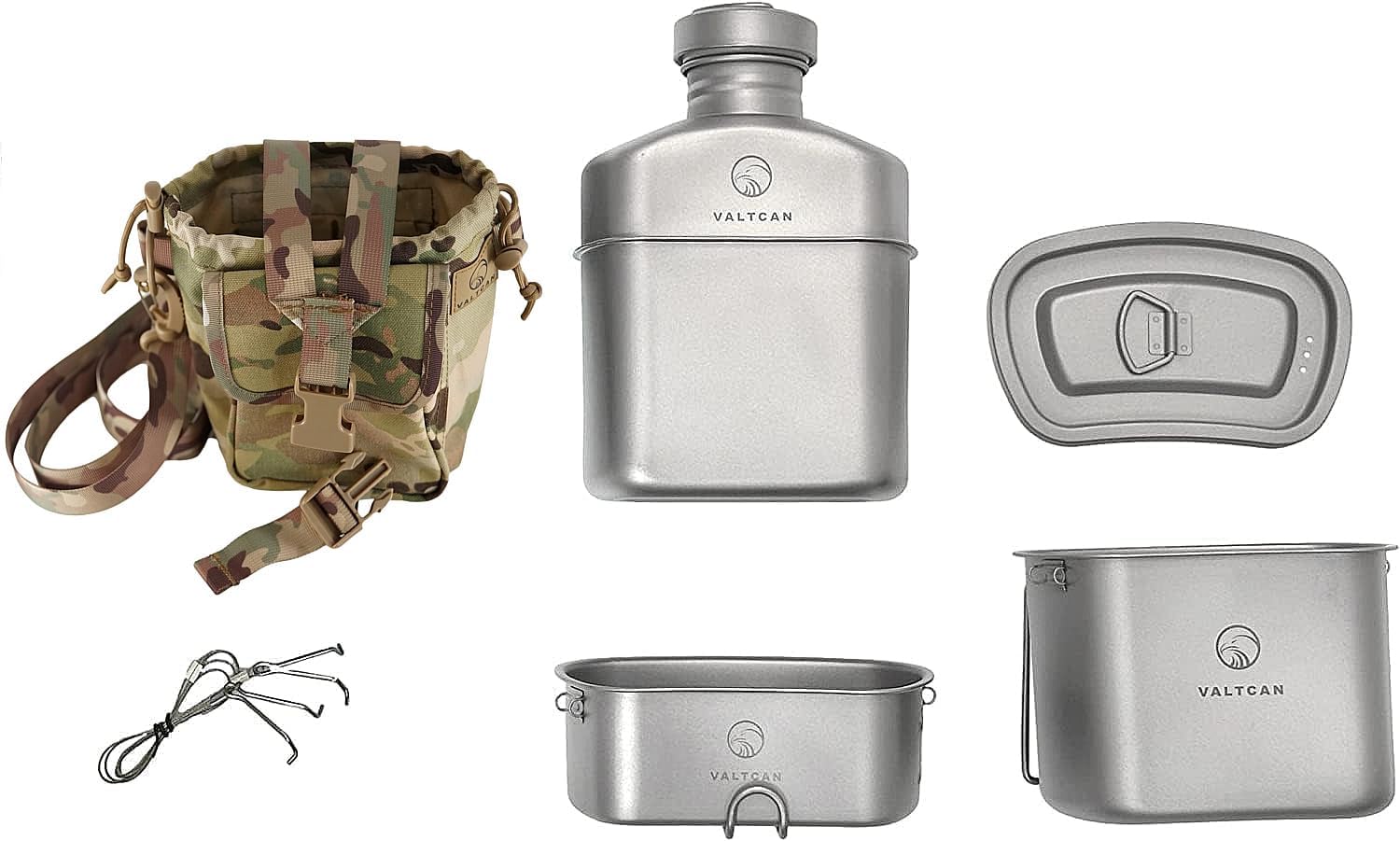 Valtcan Titanium Canteen Military Mess Kit 1100ml 37oz Capacity with 750ml and 400ml cookware Cups