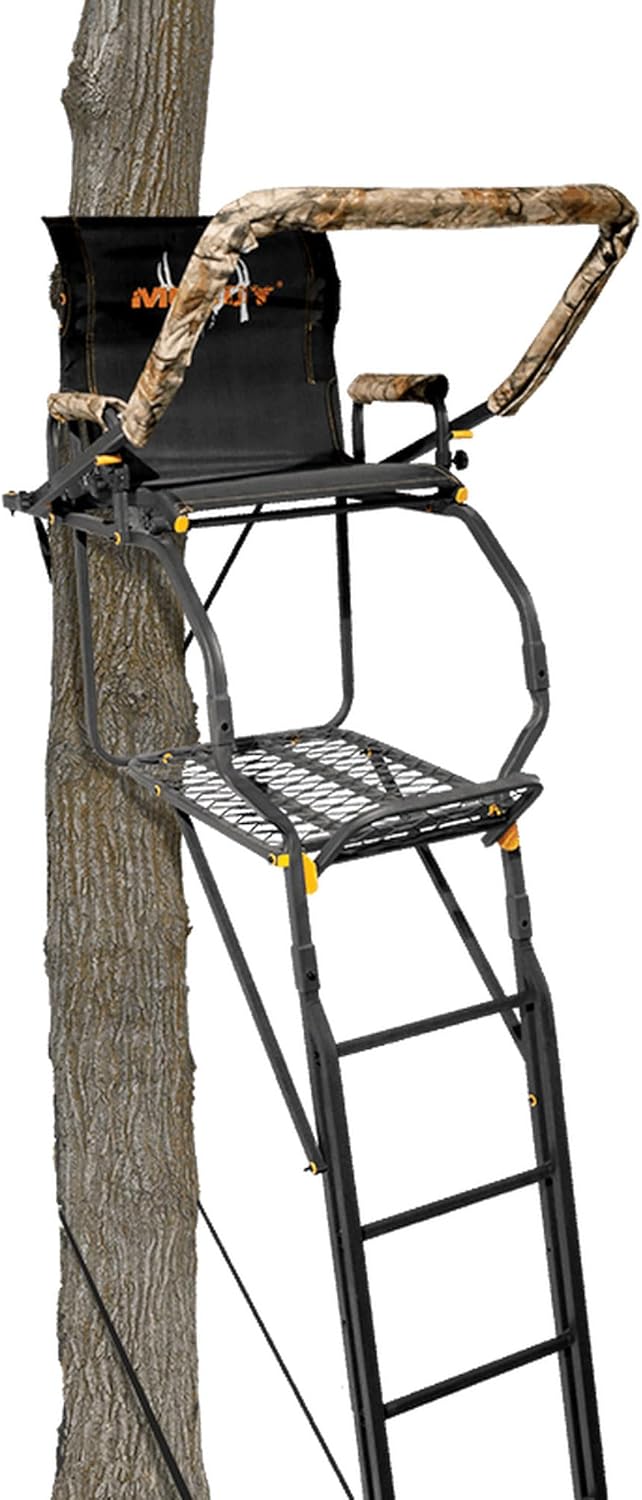 Muddy The Skybox Deluxe 20-Foot Tall 1 Person Hunting Deer Ladder Tree Stand with Flip-Up Adjustable Shooting Rail and Flex-Tek Seat, Black (2 Pack)