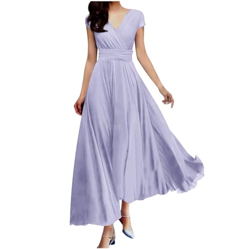 Womens Short Cape Sleeve Chiffon Flowy Maxi Dress Evening Dresses Wedding Party Cocktail Bridesmaid Gowns Plus Size