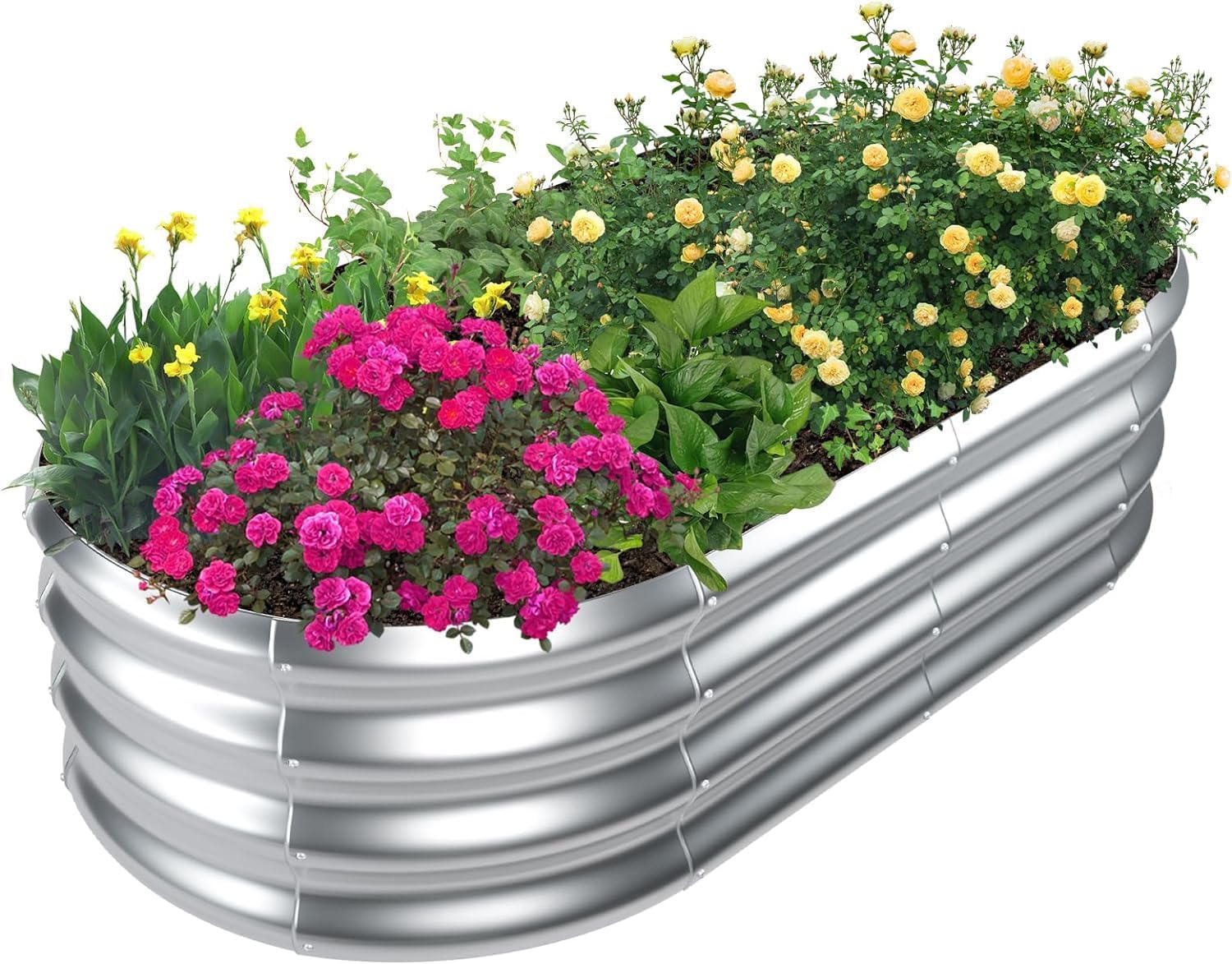 SnugNiture 3 Pcs Round 2x2x1ft Raised Garden Bed 4x2x1ft Oval Metal Planter Box