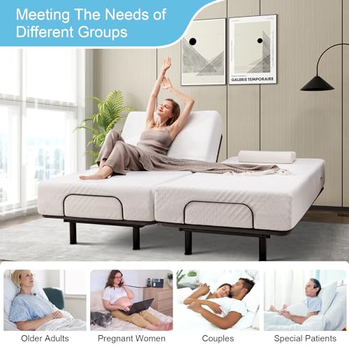 MUUEGM Adjustable Bed Frame Base Queen with Massage,Wireless Remote Control,Ergonomic Motorized Head and Foot Incline,Zero Gravity,Anti-Snore,USB Ports,Easy Assembly,LED Light,Memory Pre-Sets