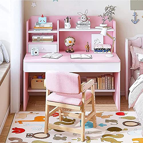 QQXX Adorable Study Desk and Chair Set,wooden School Study Table with Hutch Drawers and Chair,student's Study Desk Computer Workstation Writing Table for Boys Girls Home School Use Office Desk