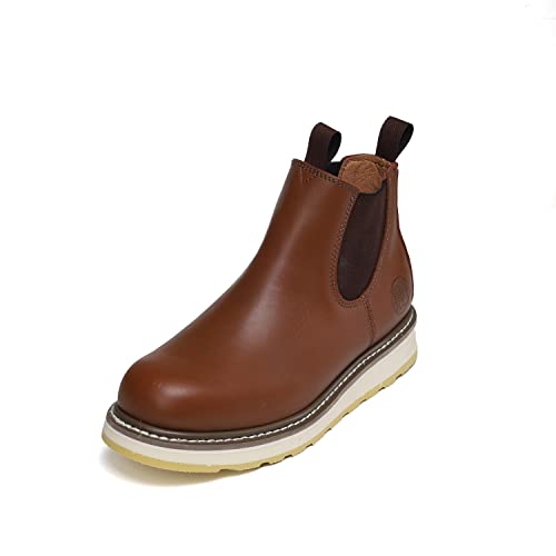 HANDPOINT Men's Chelsea Double Gore Pull-On Soft Toe Work Boots - Brown 84985