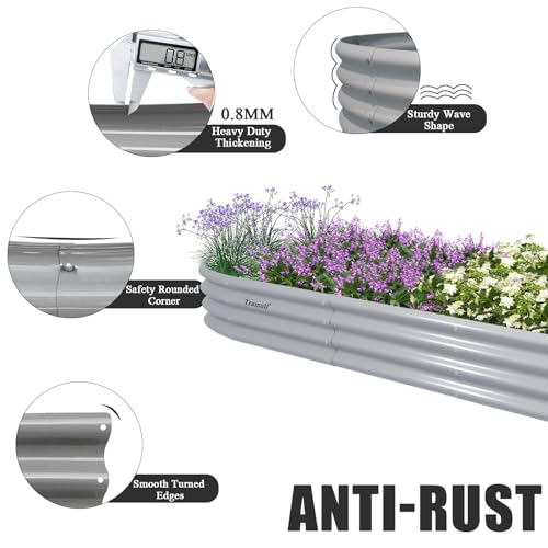2 Pack 12x2x1FT Galvanized Raised Garden Bed Kit Oval Metal Ground Planter Box Outdoor Bottomless Planter Raised Beds for Vegetables Flowers Herbs Fruits, Gray