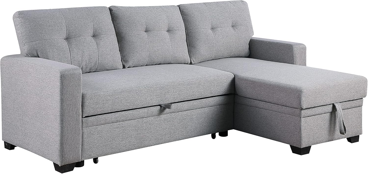 Devion Furniture Lenna Reversible Sectional Sleeper Sofa & Chaise, Light Gray